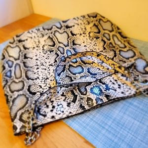 Faux Snake Skin Purse, Size:Large, Color: Black/Grey/Silver/Cream